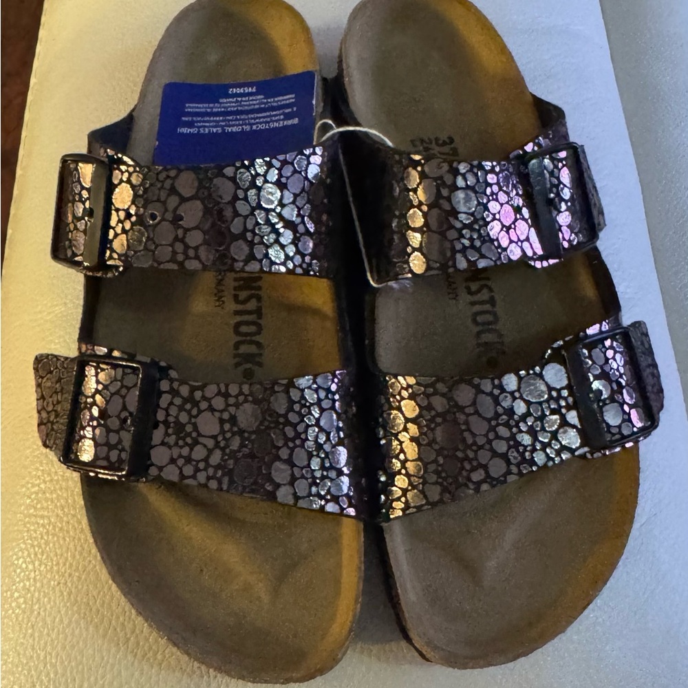 Birkenstock Arizona Metallic Stone Sandals Black Silver Women’s US Size 7